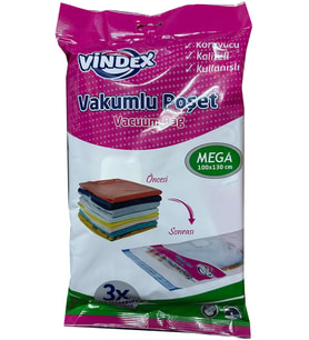 Vindex Vakumlu Giyisi Yastık Yorgan Saklama Torbası Poşeti Hurç - Mega - 100x130 Cm. - 1 Paket