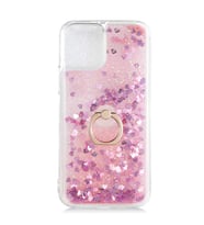 Uyumlu Model Apple iPhone 13 Pro Max Kılıf İçi Sıvılı Yüzüklü Kapak (Pembe)