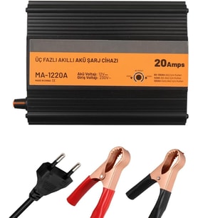 12 Volt 20Ah Akü Şarj Cihazı Otomobil, Jenaratör ve İş makinelerinde Kullanılan Asitli, Sulu, Jel, 24 ile 200 Amper Arası Aküler için Uygun (UYARI: Lithium-Ion Pil ve Akülere Uygun Değildir)