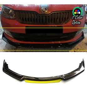Skoda Rapid Sarı Renkli Şeritli Dilli Ön Lip 4 Prç Parlak Siyah ABS