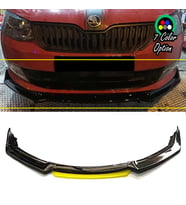 Skoda Rapid Sarı Renkli Şeritli Dilli Ön Lip 4 Prç Parlak Siyah ABS