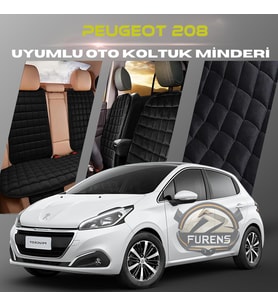 Peugeot 208 Siyah Renk Tay Tüyü Cepli & Terletmez Sırtlı Oto Koltuk Minder Seti - Koltuk Koruma Kılıfı (ÖN & ARKA TAM SET)