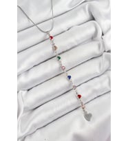 pilelistore Pirinç Gümüş Renk Karışık Renk Zirkon Taşlı Kalpli Y Kadın Kolye - TJ-BKO10338