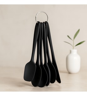 6 Parça Siyah Silikon Mutfak Seti (2 Kaşık, 3 Spatula, Yumurta Fırça)