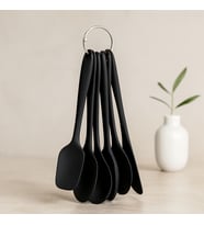 6 Parça Siyah Silikon Mutfak Seti (2 Kaşık, 3 Spatula, Yumurta Fırça)