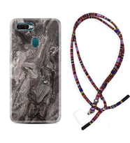 Oppo A5S A15 A16 A54 A55 A73 A74 Kılıf Boyun Asklı Rasta Silikon Gri Mermer 1376