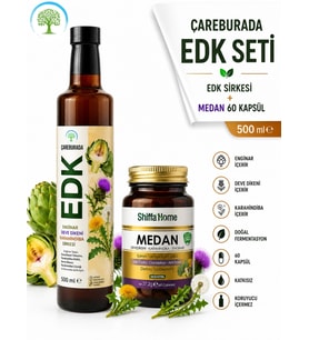 ÇareBurada EDK Sirke 500 ml & ShiffaHome Medan 60 Kapsül, Enginar, Devedikeni, Karahindiba