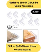 #KöşeKoruma Silikon Şeffaf Masa Kenarı Koruma Aparatı 8 Adet Yapışkanlı Köşe Koruyucu Bebek Çocuk Gü