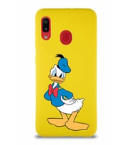 Samsung Galaxy A30 Soft Premier Kapak Donald Duck-D Tasarımlı Silikon Kılıf - Sarı (Şeffaf)