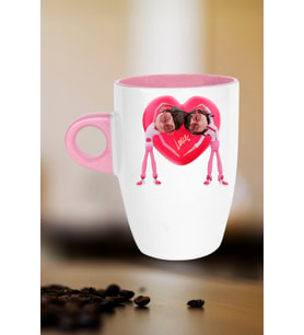 Mutlu Çiftler Love Kalp Baskılı Hediye Kupa Bardak Porselen Latte Filtre Kahve Fincanı