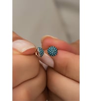 925 Ayar Gümüş Minik Turkuaz Taşlı Top Küpe