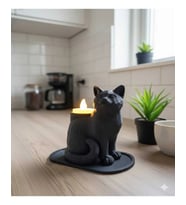 Ev , Ofis , Masaüstü İçin Led Mumlu 14 x 12 Cm Siyah Mozaik Kedi Biblo 14 x 12 Cm ( Led Mum Hediyemizdir. )