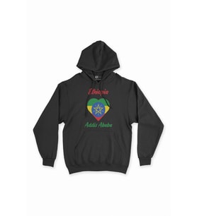 Addis Ababa Etiyopya Bayraklı Kalpli Siyah Sweatshirt Hoodie