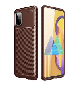 Samsung Galaxy M51 Kılıf Auto Focus Karbon Kapak - Kahverengi