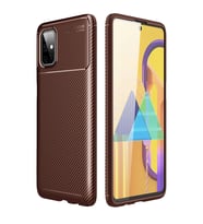 Samsung Galaxy M51 Kılıf Auto Focus Karbon Kapak - Kahverengi