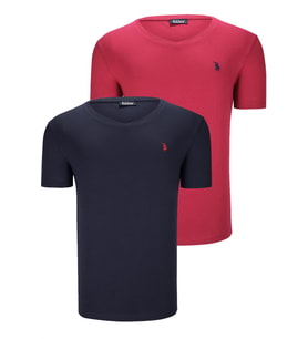İKİLİ SET T8568 DEWBERRY V YAKA ERKEK T-SHIRT-LACİVERT- BORDO (Lacivert-Bordo)