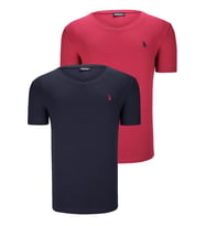 İKİLİ SET T8568 DEWBERRY V YAKA ERKEK T-SHIRT-LACİVERT- BORDO (Lacivert-Bordo)
