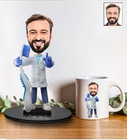 Kişiye Özel Diş Hekimi  Karikatür Biblo Ve Kupa Hediye Seti 236