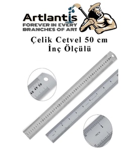 Çelik Cetvel 50 cm İnç Ölçülü 1 Adet Paslanmaz Çelik Metal Çetvel 50 Santimetre (Gri)