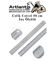 Çelik Cetvel 50 cm İnç Ölçülü 1 Adet Paslanmaz Çelik Metal Çetvel 50 Santimetre (Gri)