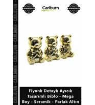 Özel Üretim Lüks Dekoratif Gold Fiyonk Detaylı Ayıcık Tasarımlı Biblo Mega Boy Seramik Parlak Altın