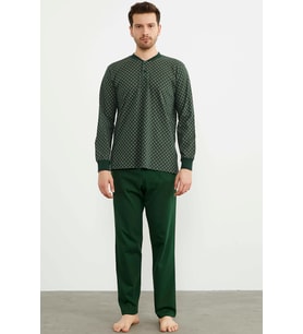 Desenli Cep Detaylı Pijama Takım - Yeşil