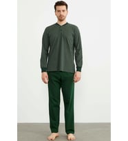 Desenli Cep Detaylı Pijama Takım - Yeşil