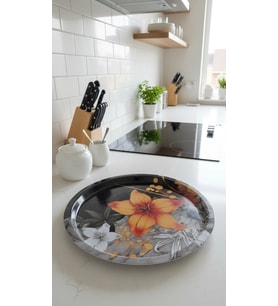 Premium 35 cm Dekoratif Metal Yuvarlak Tepsi – Özel Tasarım