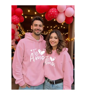 Te Amo Çift Hoodie – Oversize Unisex Sevgili Kombin Sweatshirt (Pembe)