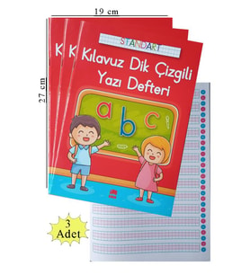Güzel Yazı Defteri A4 Boy 19x27 cm Kılavuz Dik Çizgili 24 Yaprak 3 Adet Standart Dik Çizgili Yazı Defteri Dik Temel Harflerle 1. Sınıf (Çok Renkli)