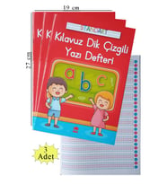 Güzel Yazı Defteri A4 Boy 19x27 cm Kılavuz Dik Çizgili 24 Yaprak 3 Adet Standart Dik Çizgili Yazı Defteri Dik Temel Harflerle 1. Sınıf (Çok Renkli)