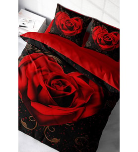 Nevresim Takımı %100 Doğal Pamuk Çift Kişilik 3d Digital Red Black Heart