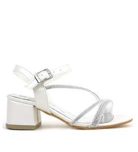 Kız Çocuk Taş Detaylı Beyaz Abiye Sandalet