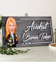 BK Gift Kişiye Özel Avukat Karikatürlü Gri Dekoratif Ahşap Tabela-2