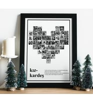 KIZ KARDEŞ YAZILI KALP KOLAJ ÇERÇEVE (SİYAH BEYAZ) (Siyah)