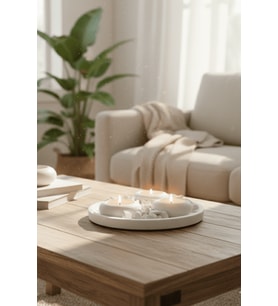 Dekoratif Mumluk Seti - 20 cm TEPSİ + 3’lü Yuvarlak Mumluk - MUM HEDİYELİ