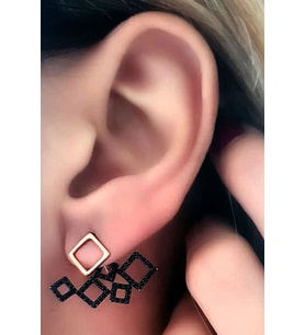 siyah oniks taşlı gümüş rose modern earcuff cift küpe