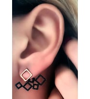 siyah oniks taşlı gümüş rose modern earcuff cift küpe