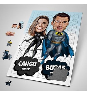 Kişiye Özel Yapboz Süper Sevgililer Karikatürlü Puzzle