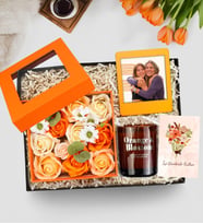 Kişiye Özel İnstagram Çerçeve & Turuncu Dekoratif Sabun & Bardak Mum Hediye Seti