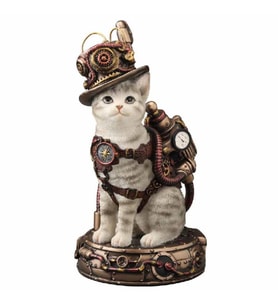 WISE Steampunk Kedi Dekoratif Obje – Poliresin Koleksiyon Biblosu – 17,5 cm
