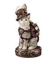 WISE Steampunk Kedi Dekoratif Obje – Poliresin Koleksiyon Biblosu – 17,5 cm