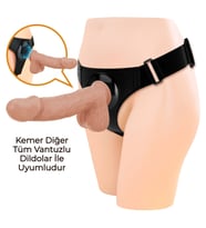 21,8 cm Belden Bağlamalı İçi Dolu Strapon Penis - Jerry (Ten)