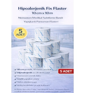 Northcity Hipoalerjenik Fix Flaster 10 cm x 10 m 5 Adet Nonwoven Medikal Sabitleme Bandı Yapışkanlı Pansuman Flasteri
