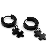 Puzzle Sallantılı Siyah Renk Paslanmaz Çelik Halka Erkek Küpe ER067