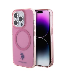 Apple iPhone 15 Pro Uyumlu Kılıf U.S. Polo Assn. Orjinal Lisanslı M-safe Şarj Özellikli Transparan Tasarım Kapak (Pembe)