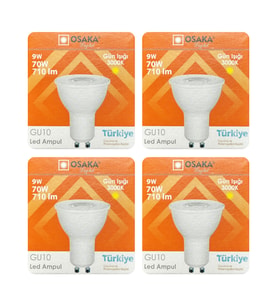 (4 Adet) Osaka 9W (70W) Sarı Işık (3000K) GU10 Duylu Led Çanak Ampul
