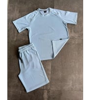 Düz renk tshirt & şort yan cepli kordon ayarlamalı ter tutmayan mevsimlik takım (Mavi)