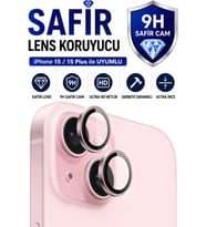 iPhone 15 / 15 Plus Pembe Metal Kamera Lens Koruyucu Safir Cam Ultra Net HD