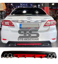 Toyota Corolla 2007-2012 Difüzör Arka Tampon Eki 4 Egzoz Çıkışlı Kırmızı Lüx Tip